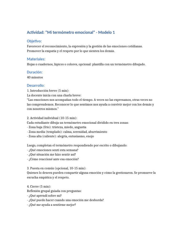 Actividades para gestionar emociones en clase | PDF | Las emociones ...