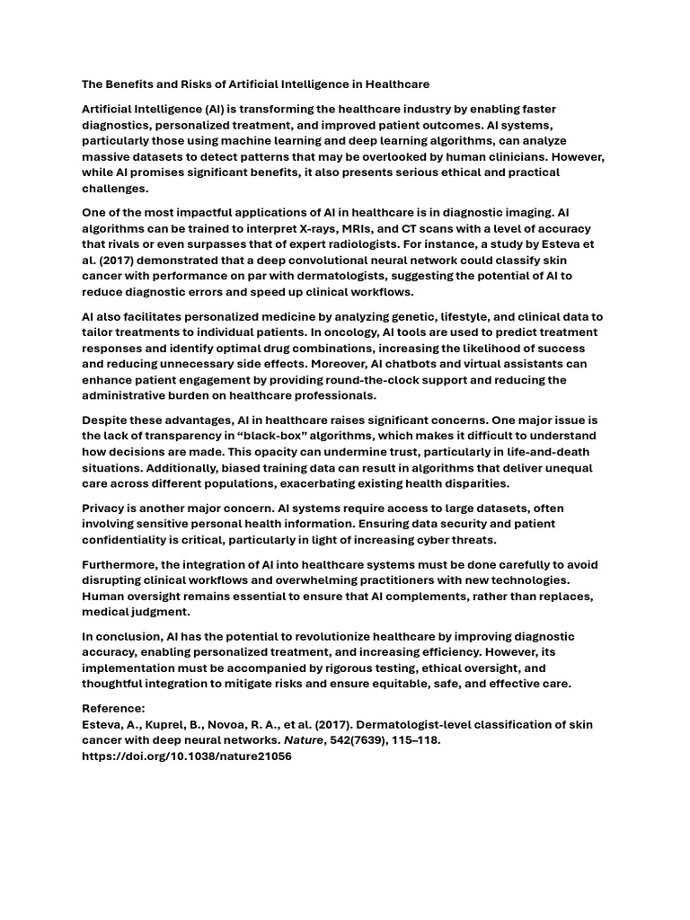 AI in Healthcare: Benefits and Risks | PDF | Artificial Intelligence ...