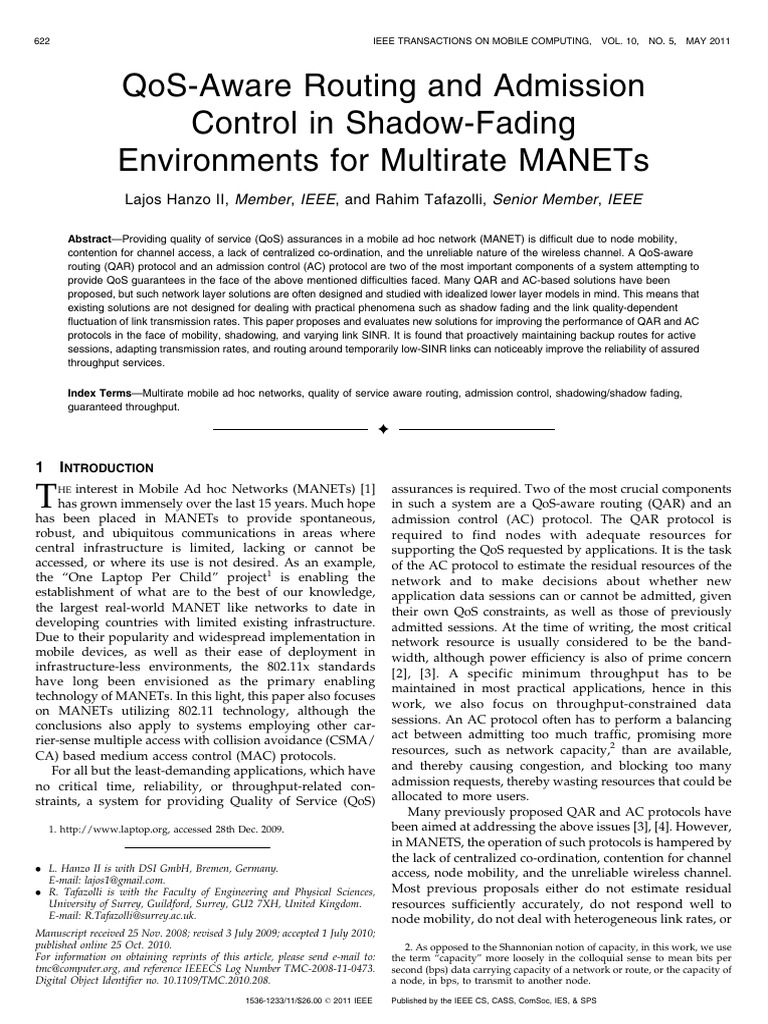 QoS Routing in Shadow-Fading MANETs | PDF | Wireless Ad Hoc Network ...