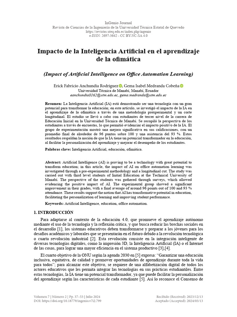 Impacto de IA en Aprendizaje Ofimático | PDF | Inteligencia artificial ...
