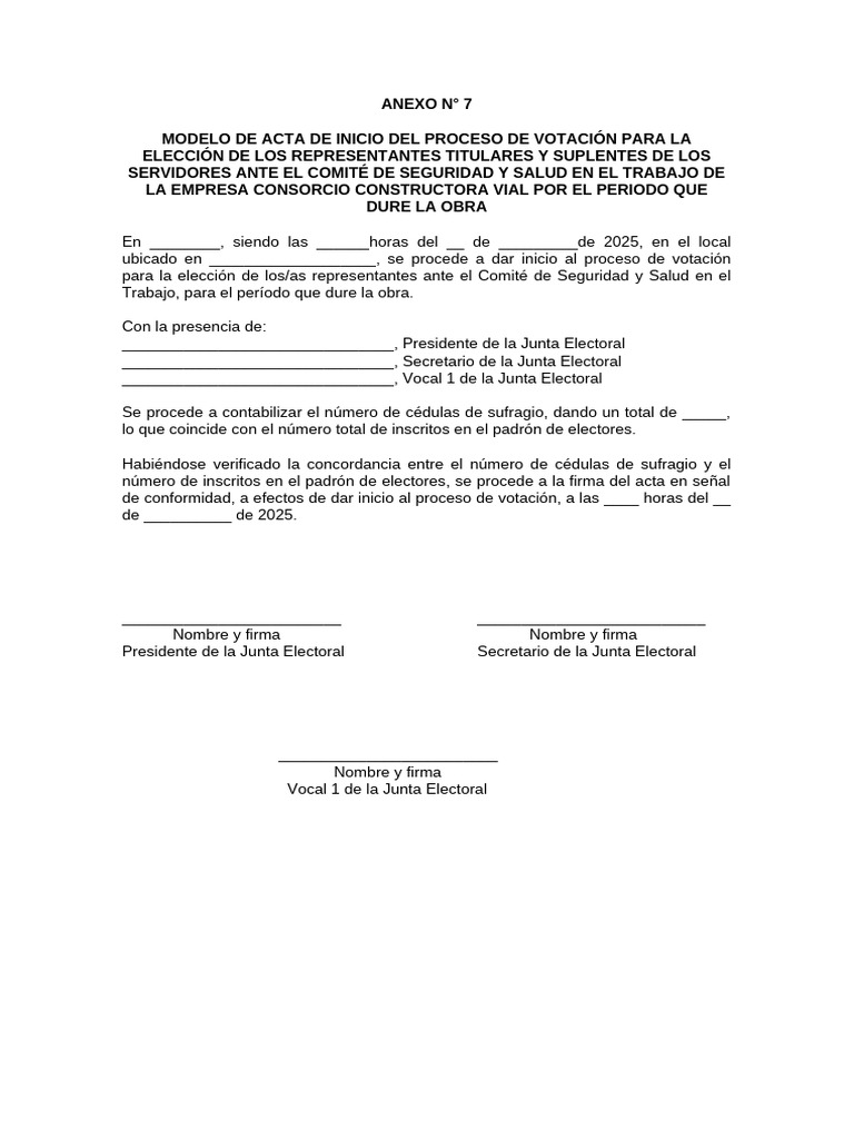 Anexo #07 - Modelo de Acta de Inicio de Proceso de Votación | PDF