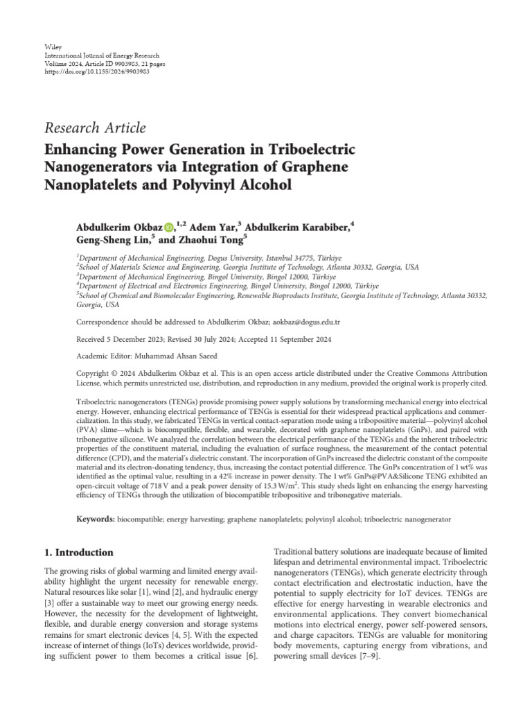 Enhancing TENG Power with Graphene and PVA | PDF | Thermogravimetric ...