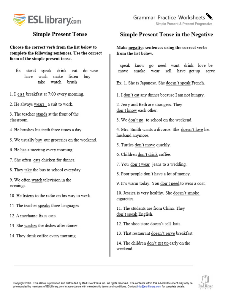 Simple Present Tense Practice Worksheets | PDF | Grammar | Language ...