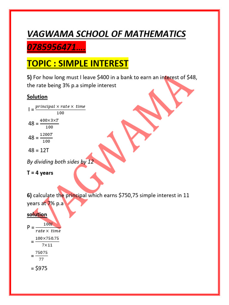 Simple Interest by Vagwama | PDF