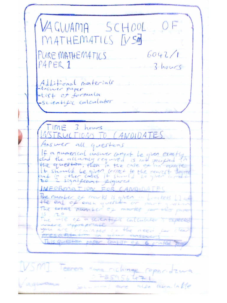 A Level Mathematics Paper 1 by Vagwama | PDF
