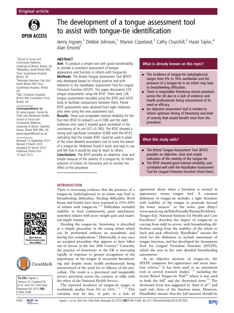 Bristol Tongue Assessment Tool Overview | PDF | Midwifery | Breastfeeding