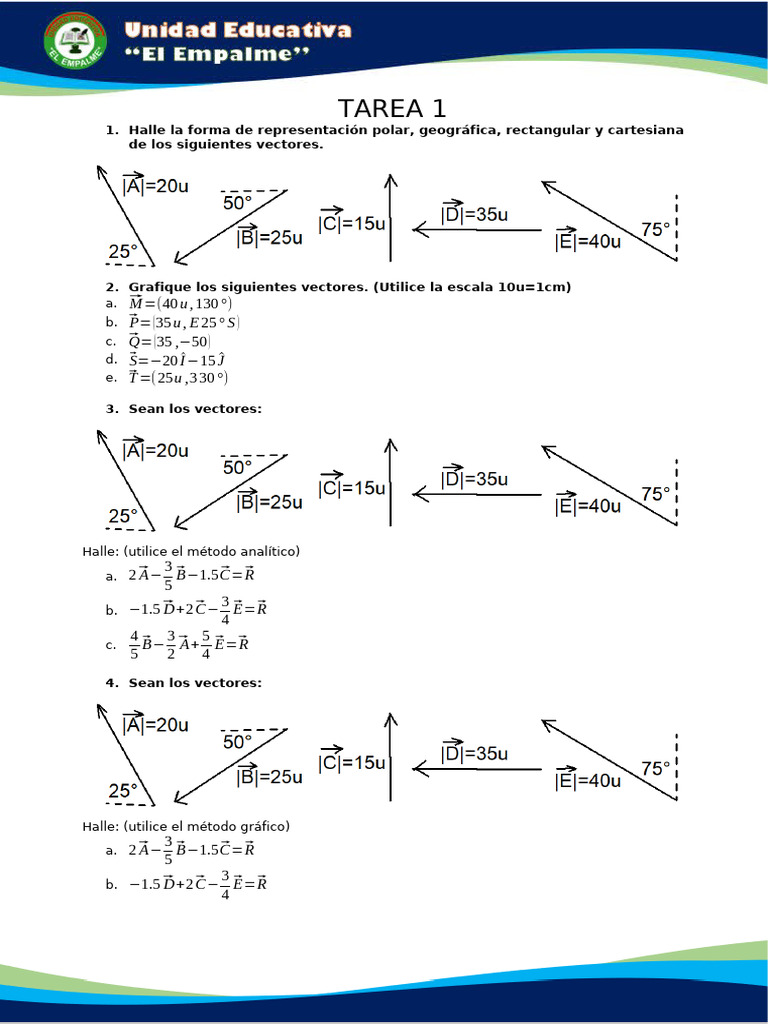 Tarea de Vectores Formas de Representacion, Suma y Resta | PDF