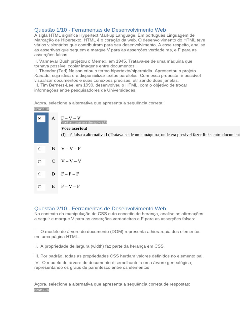Análise de HTML e CSS: Verdadeiro ou Falso | PDF | Html | Hipertexto