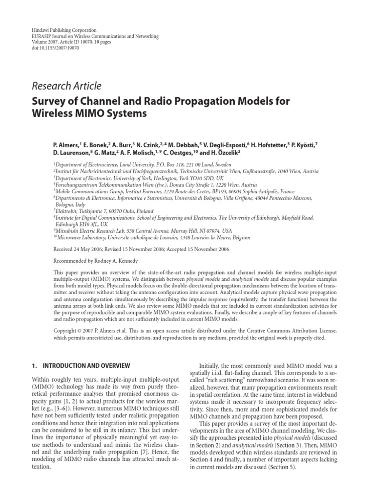 MIMO Channel and Propagation Models Survey | PDF | Mimo | Antenna (Radio)