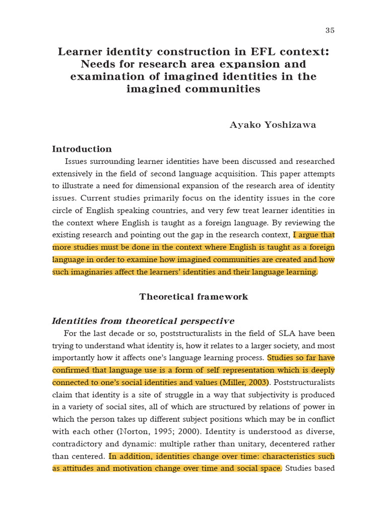 EFL Learner Identity and Imagined Communities | PDF | English As A ...