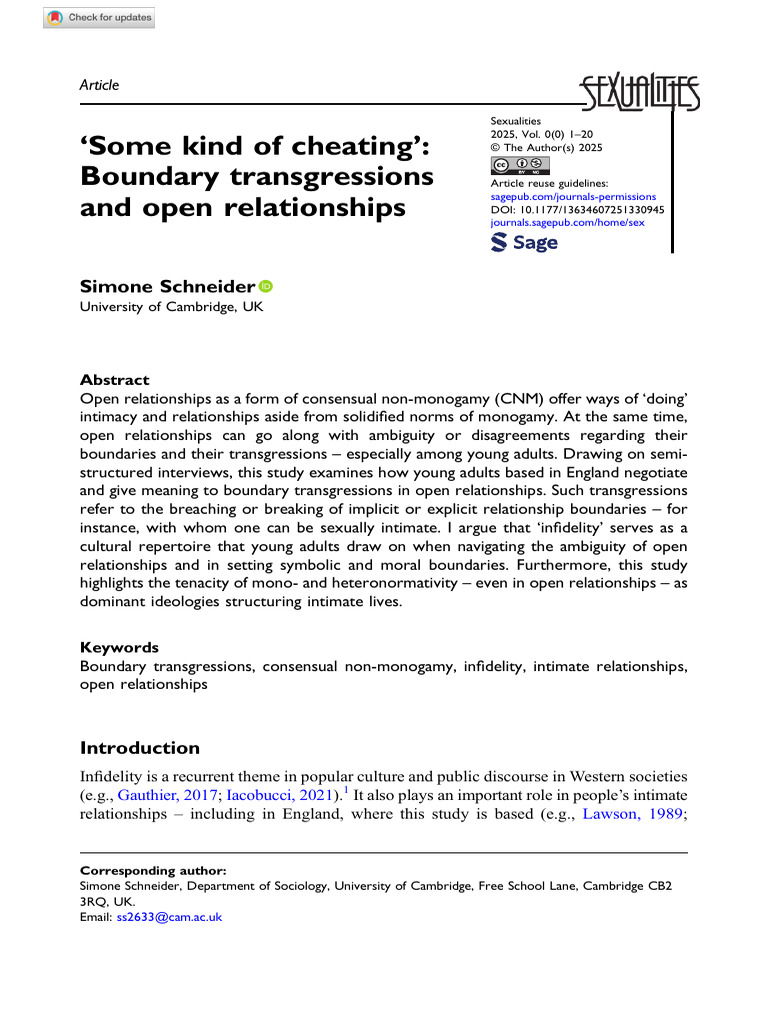 Boundary Transgressions in Open Relationships | PDF | Infidelity ...
