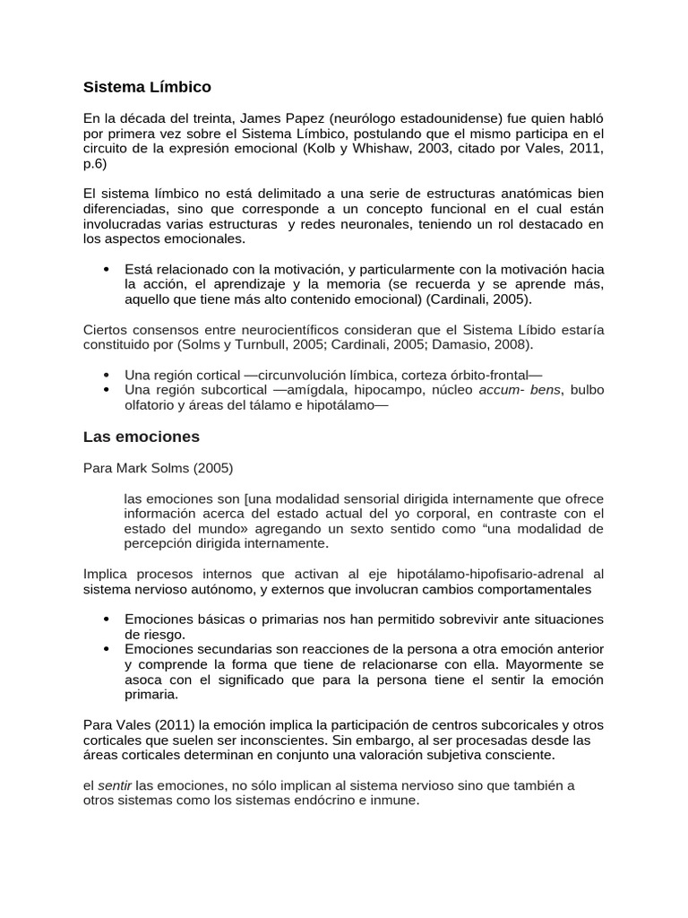 Funciones del Sistema Límbico y Emociones | PDF | Las emociones | Neurona