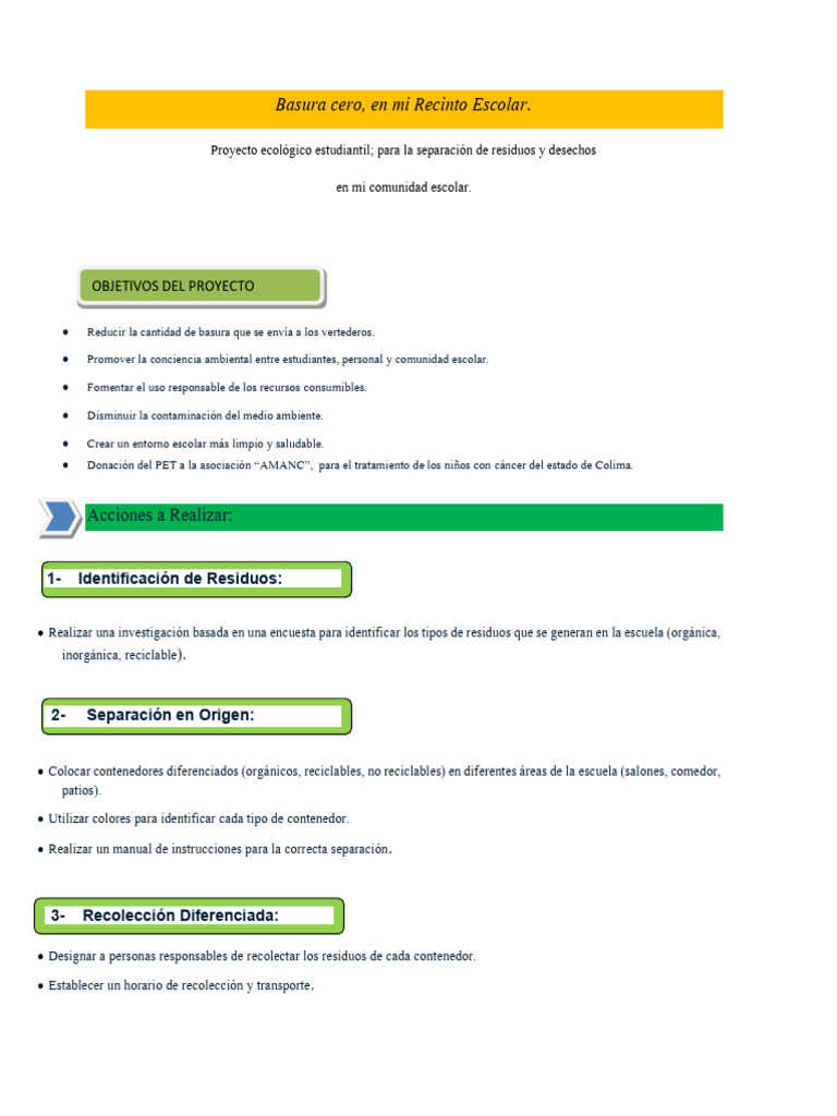 Proyecto Basura Cero en Escuelas | PDF | Residuos | Reciclaje