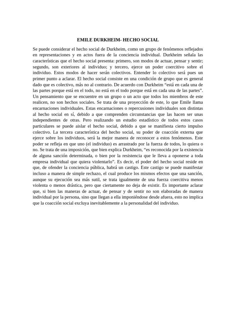Hecho Social según Emile Durkheim | PDF
