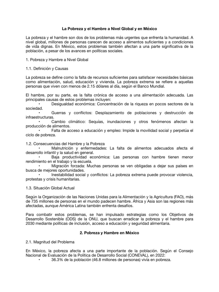 Pobreza y Hambre: Retos Globales y en México | PDF | Pobreza | Pobreza ...