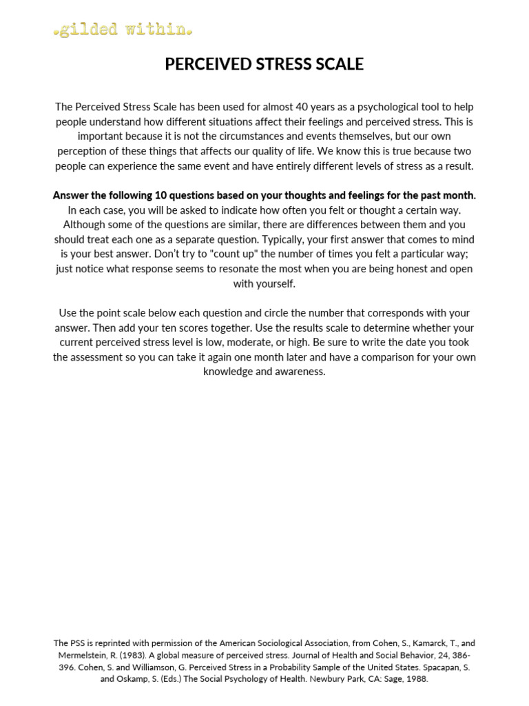 Perceived Stress Scale Assessment Guide | PDF | Stress (Biology) | Feeling