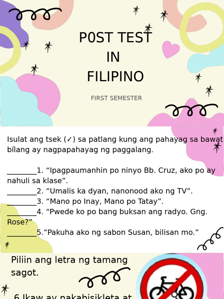 Pretest in Filipino (1st Sem) | PDF