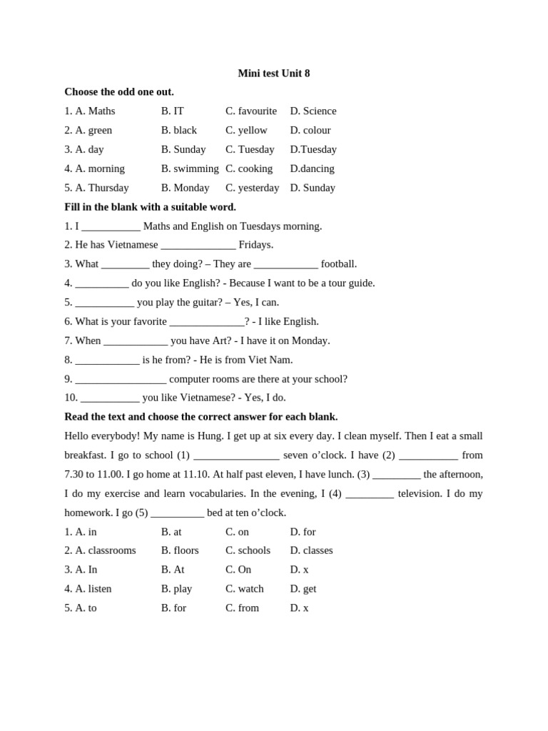 Mini Test Unit 8 | PDF