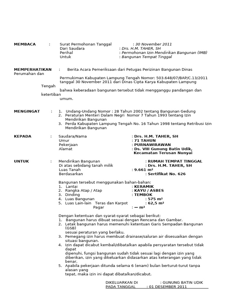 Surat - Izin - Mendirikan - Bangunan IMB | PDF