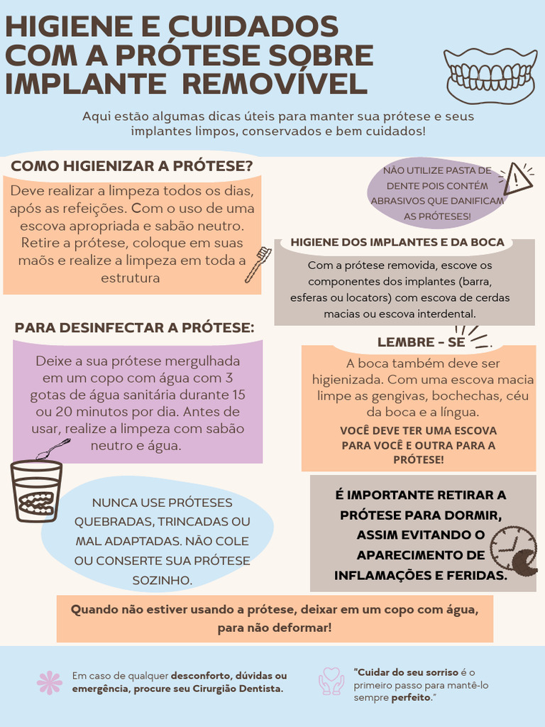 Higiene e Cuidados Com A Prótese Dentária | PDF | Prótese | Boca, image size:768x1024