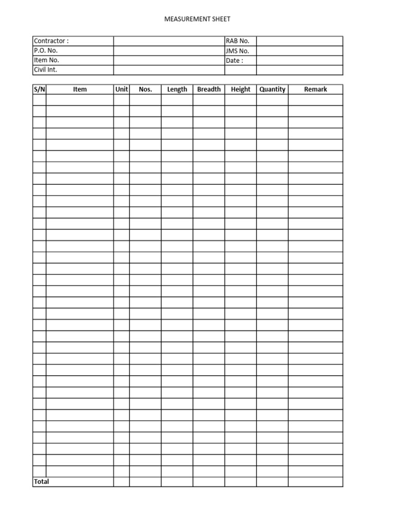 Civil Work Measurement Sheet Format | PDF