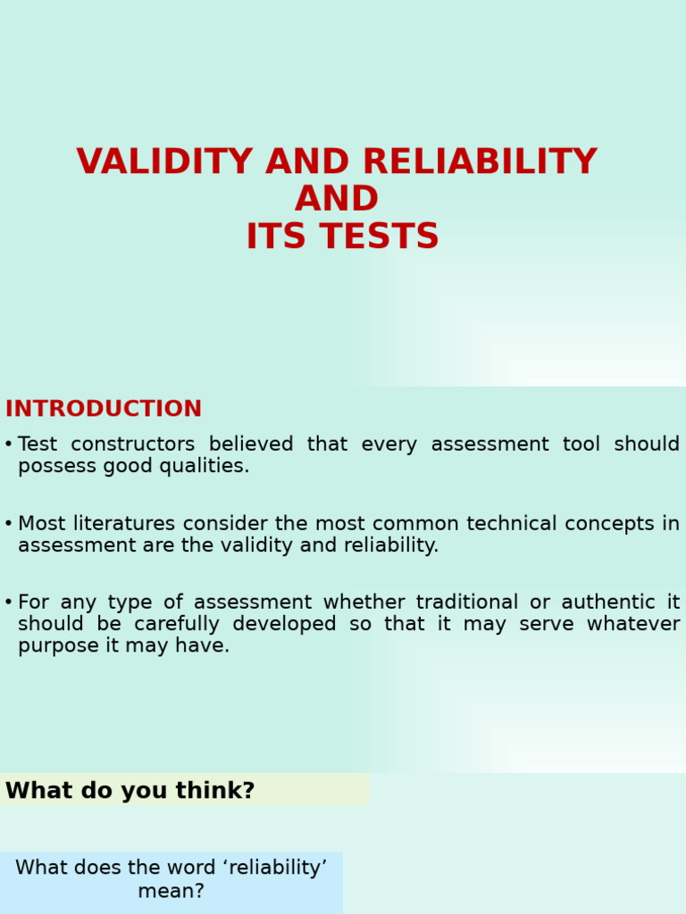 Establishing Validity and Reliability of Tests | PDF | Validity ...