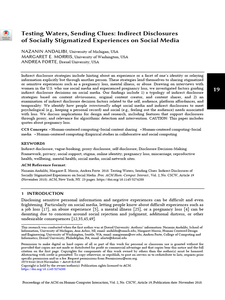 Indirect Disclosures of Stigmatized Experiences | PDF | Social Stigma ...