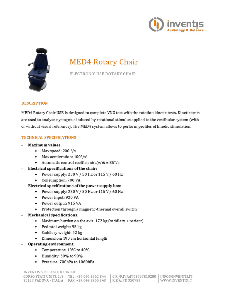 MED4 USB Rotary Chair Specifications | PDF