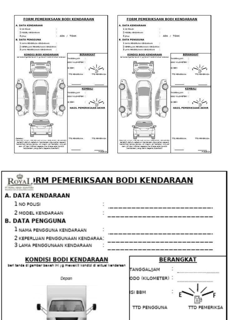 Formulir Pemeriksaan Bodi Kendaraan | PDF