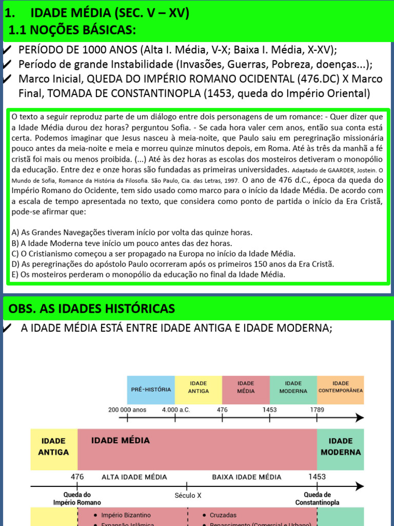 Alta e Baixa Idade Média: Características | PDF | Idade Média | Feudalismo