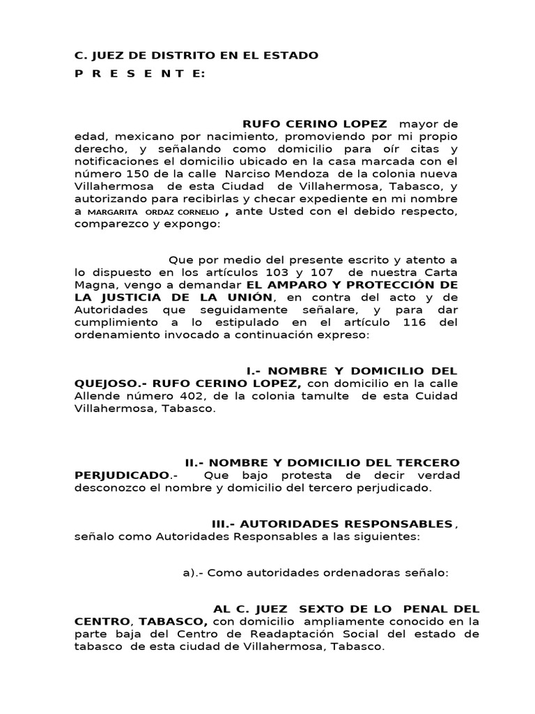 Amparo contra Orden de Aprehensión en Tabasco | PDF | Derecho ...