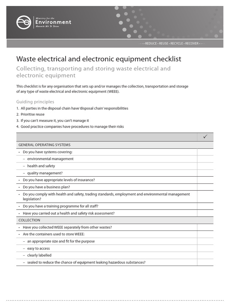 WEEE Collection and Management Checklist | PDF | Waste | Electronic Waste