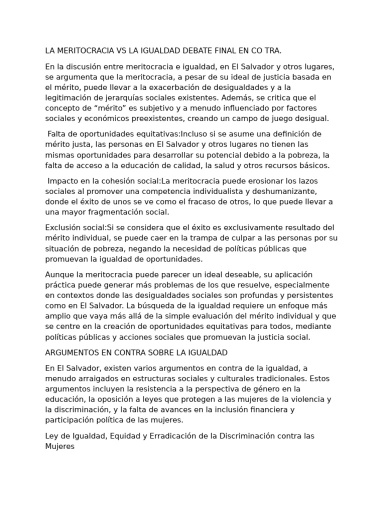 En Contra FINAL Meritocracia VS Igual | PDF | Meritocracia | Mujer