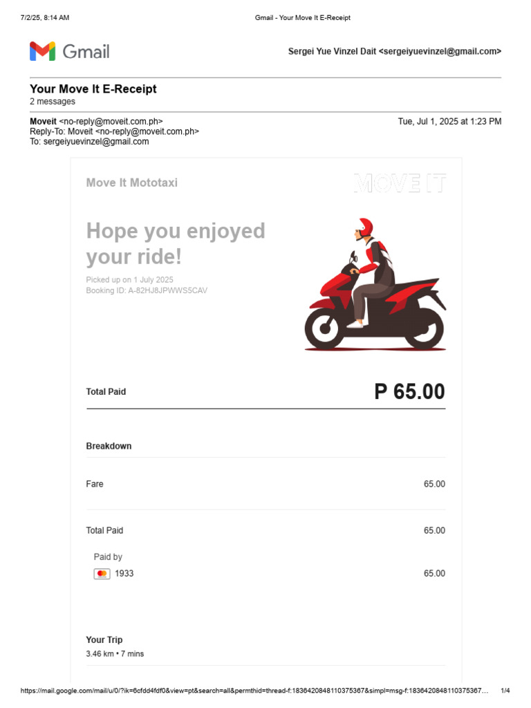 Move It E-Receipt for Your Ride | PDF