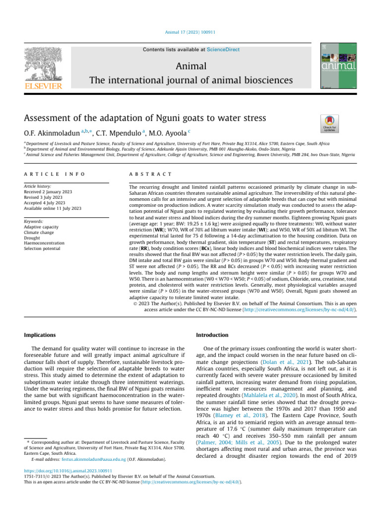 Nguni Goats' Adaptation to Water Stress | PDF | Water Scarcity | Water