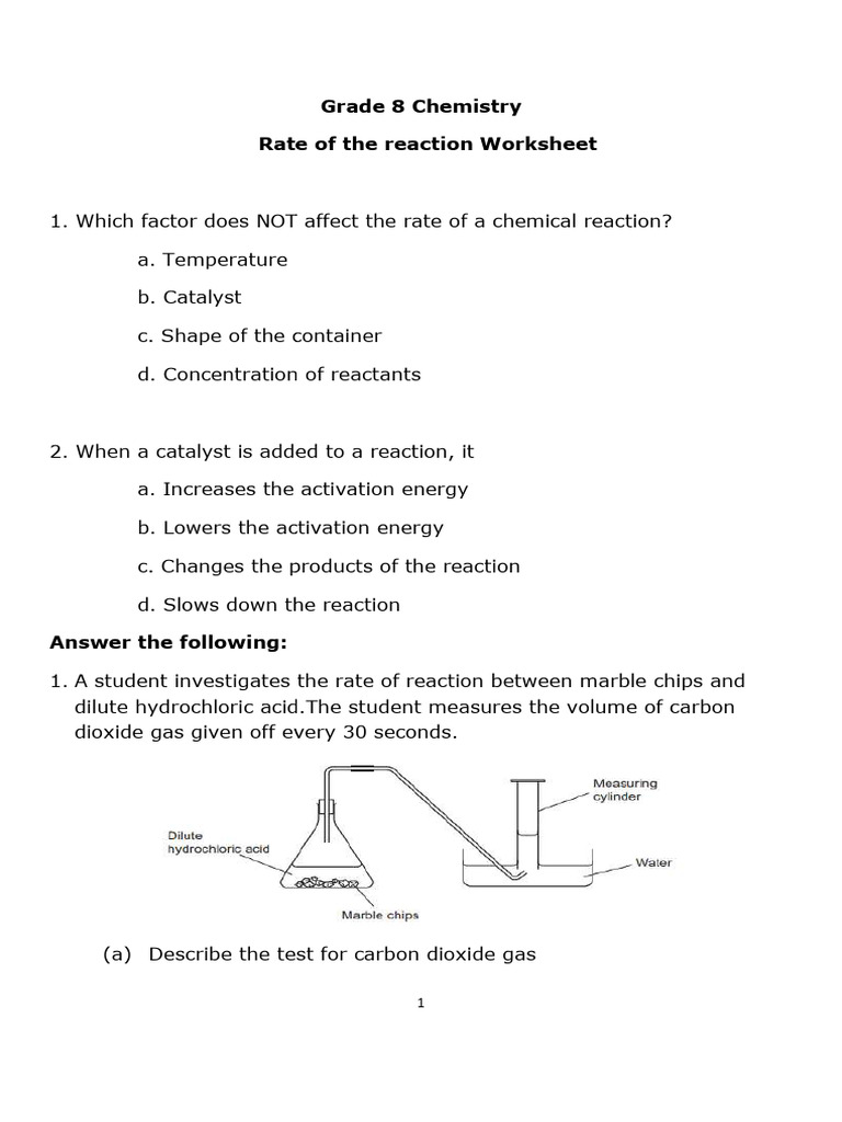 Rate of The Reaction WORKSHEET | PDF