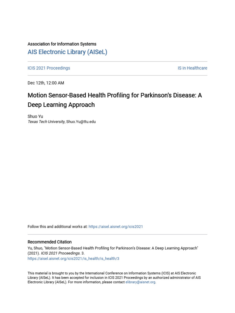 Motion Sensor-Based Health Profiling For Parkinson - S Disease - A D ...