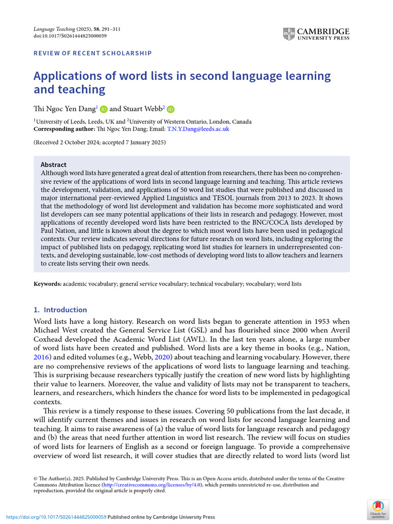 Word Lists in Second Language Teaching | PDF | Vocabulary | English As ...