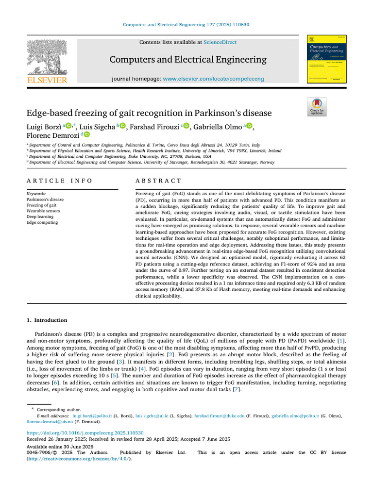 Edge-Based Freezing of Gait Recognition in Parkinson's Disease | PDF ...