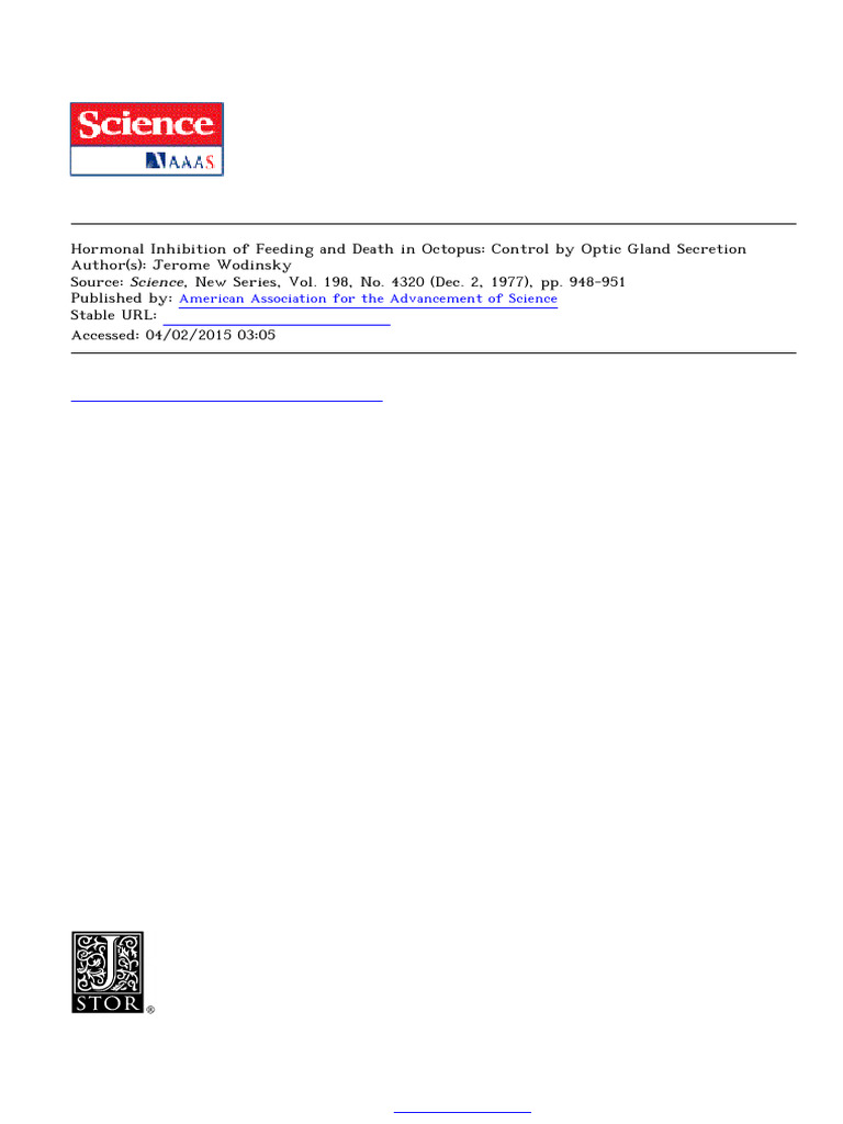 Hormonal Inhibition of Feeding and Death in Octopus - Control by Optic ...