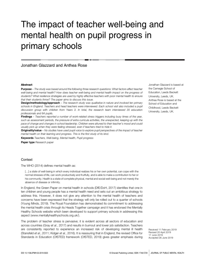Teacher Well-Being's Effect on Students | PDF | Psychological ...
