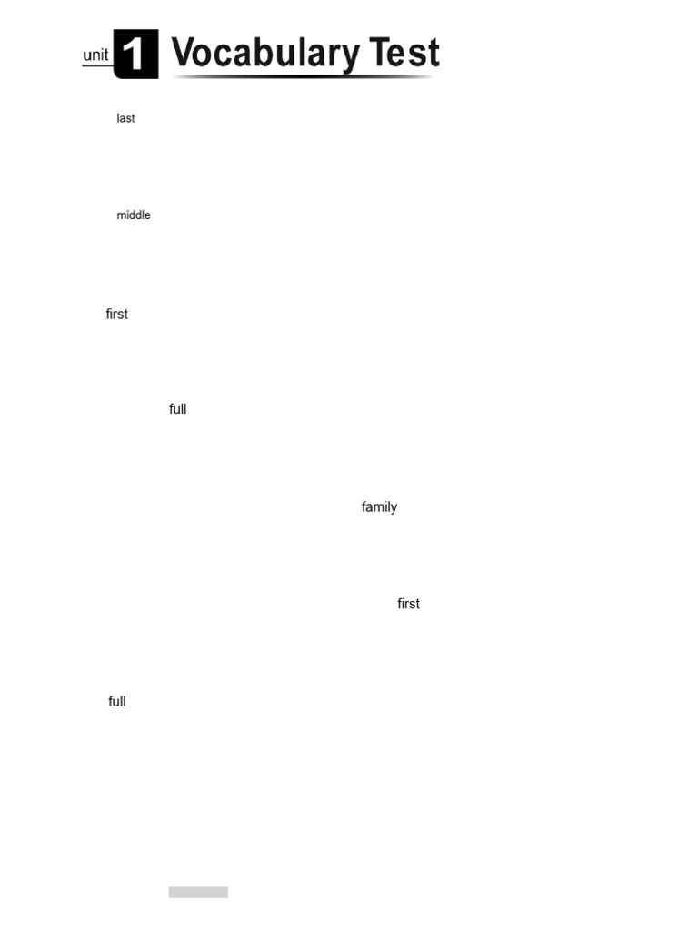 Level 1 Unit 01 Vocabulary Test | PDF