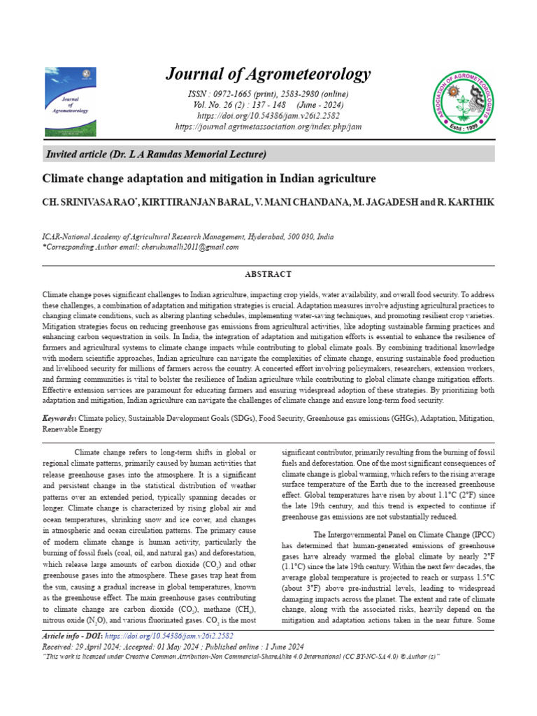 Climate Change Adaptation and Mitigation in Indian | PDF | Agriculture ...