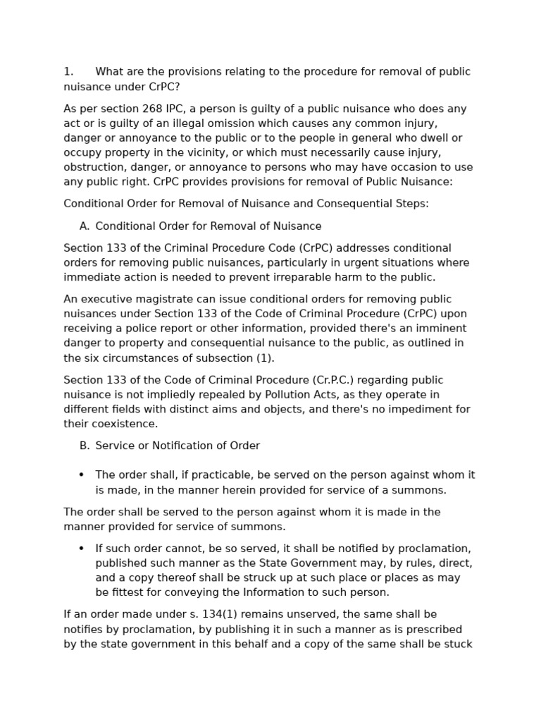 CrPC Provisions for Public Nuisance & Maintenance | PDF | Bail | Acquittal