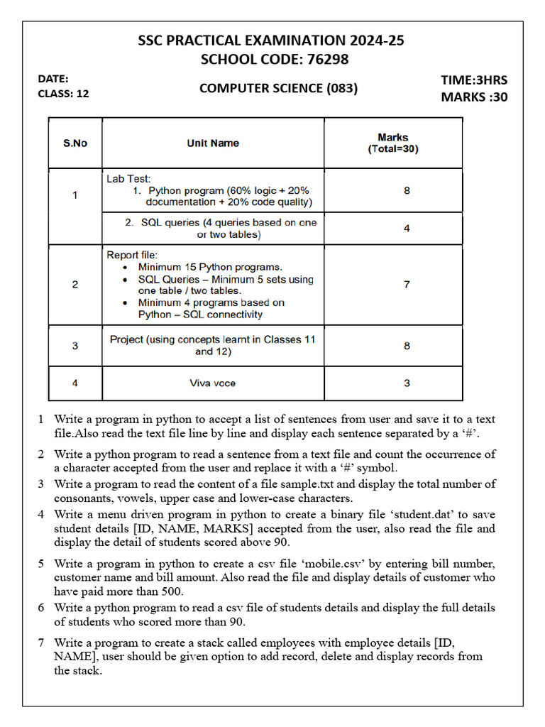 Computer Science Practical Exam 2024-25 | PDF | Software | Computing