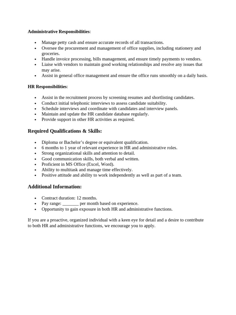 HR and Admin Role: Responsibilities & Skills | PDF