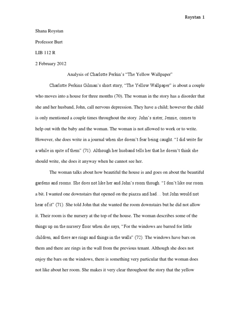 literary analysis essay for the yellow wallpaper