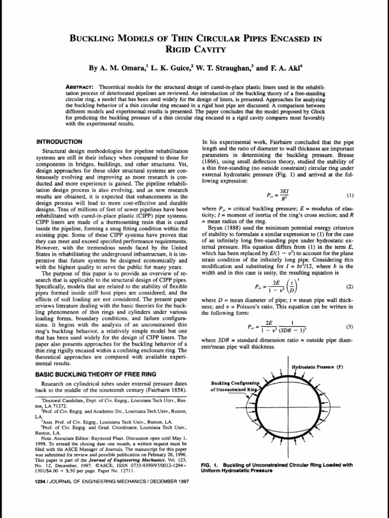 Buckling Models for Encased Circular Pipes | PDF | Buckling | Beam ...