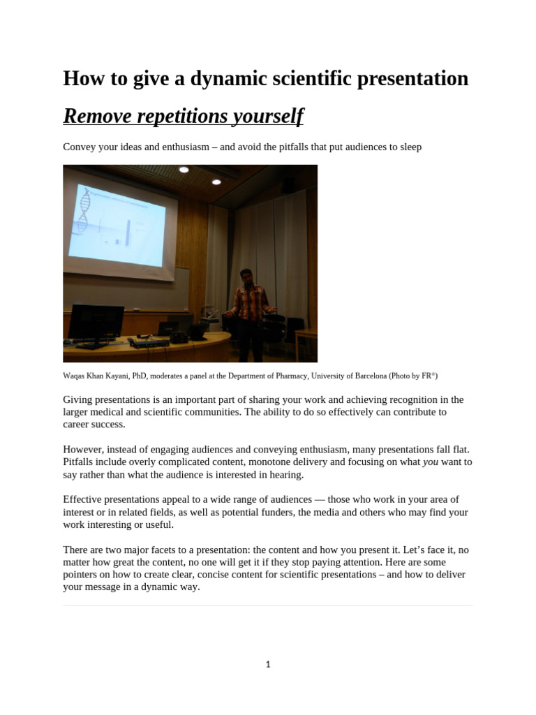 Dynamic Tips for Scientific Presentations | PDF | Body Language | Attention