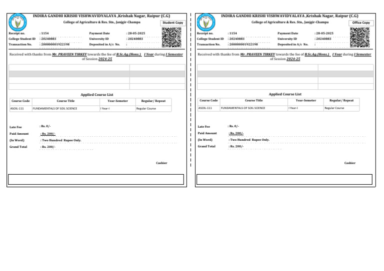 2024-25 - I - Revaluation Fee - B.SC - Ag. (Hons.) - 20240883 - 1334147 ...